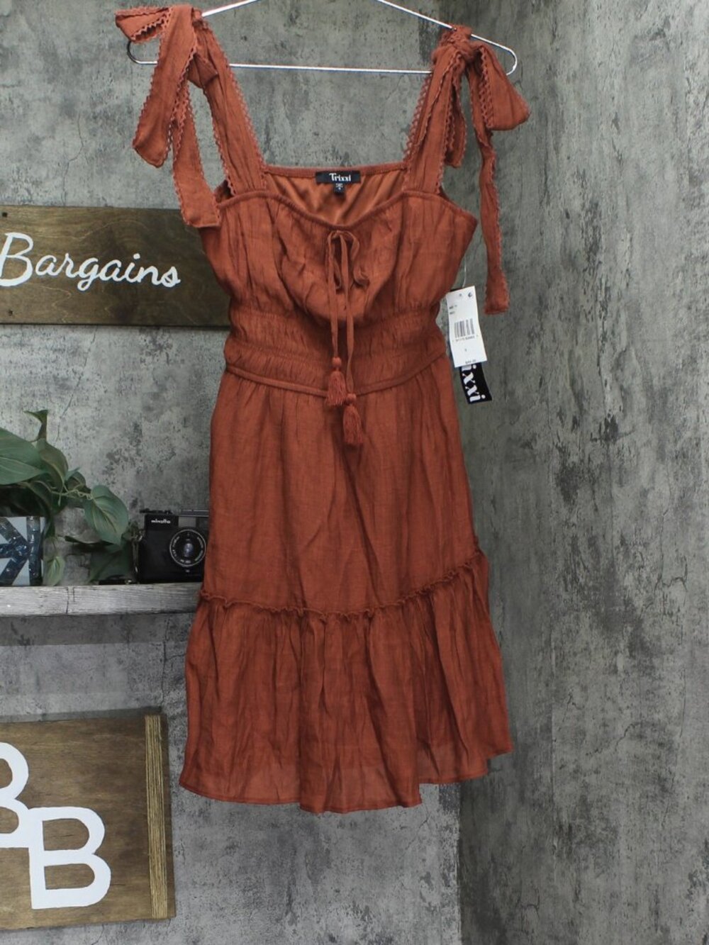 Trixxi Orange Juniors Square Neck Tie Strap Fit Flare Mini Dress S Sz S